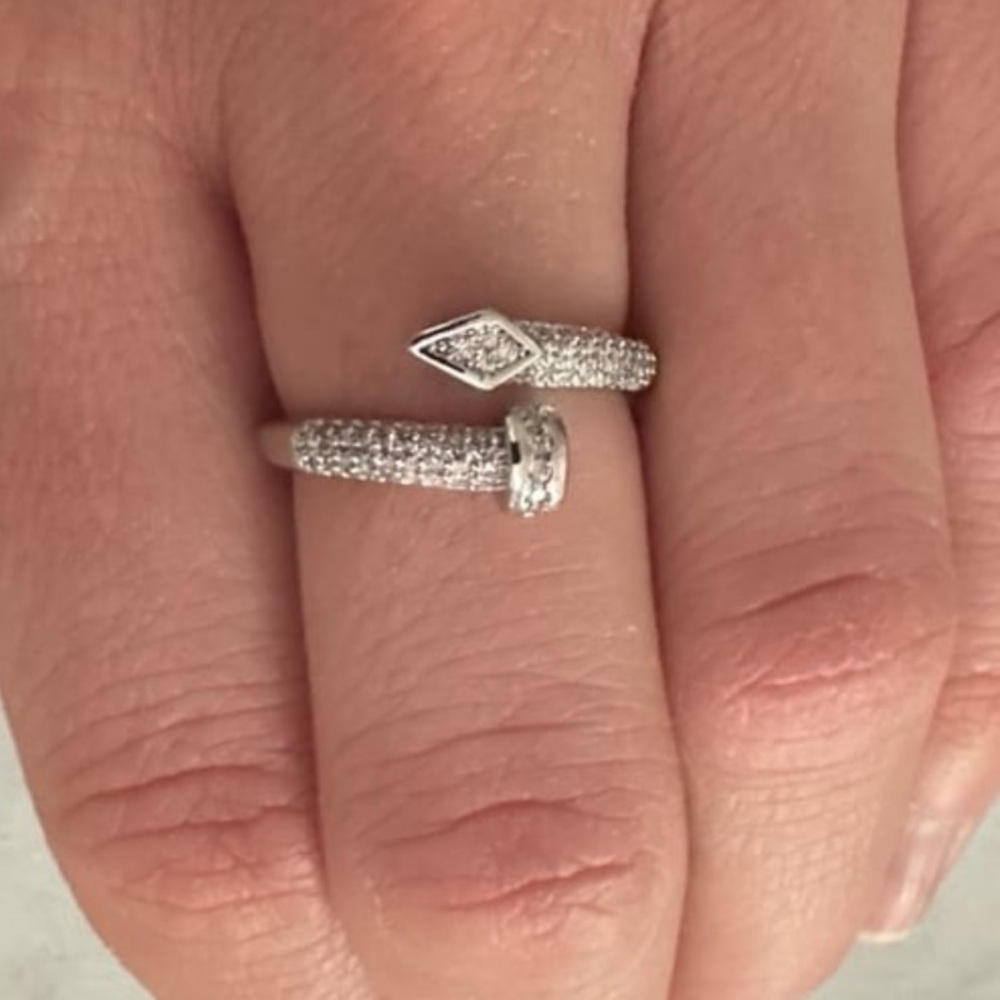 Silver Crystal Pave Nail Wrap Ring Brand New - Picture 3 of 5
